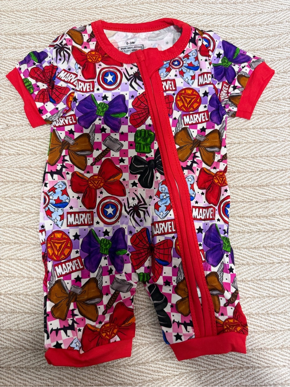Marvel Girls' Short Sleeve Red-Trim Graphic Pajama One-Piece